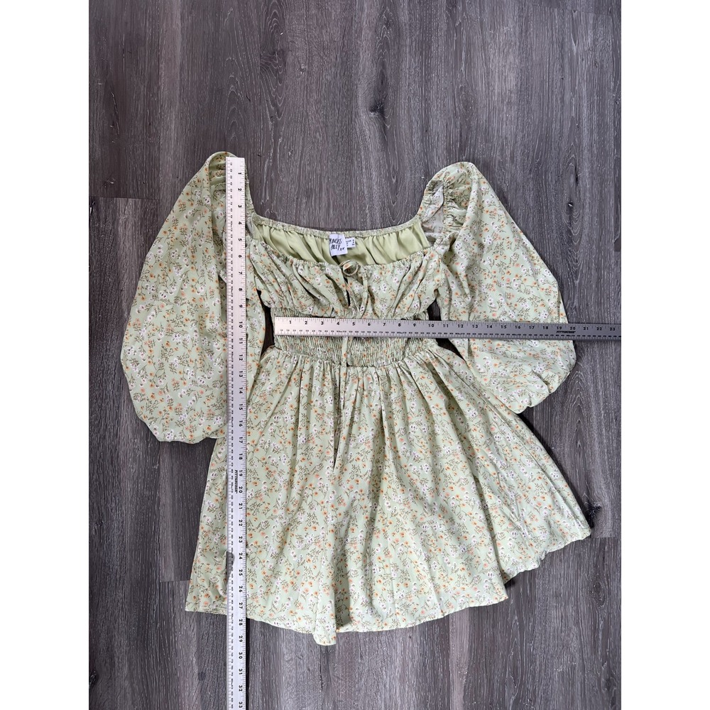 Princess Polly Sage Green Floral Smocked Mini Dress Size 4 - Picture 5 of 6